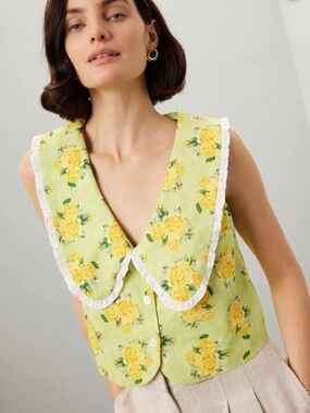 Rachel Antonoff Georgia Top in Yellow Blooms